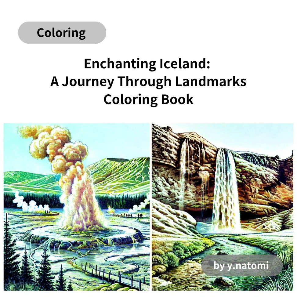 Paperback cover of Enchanting Iceland: A Journey Through Landmarks Coloring Book