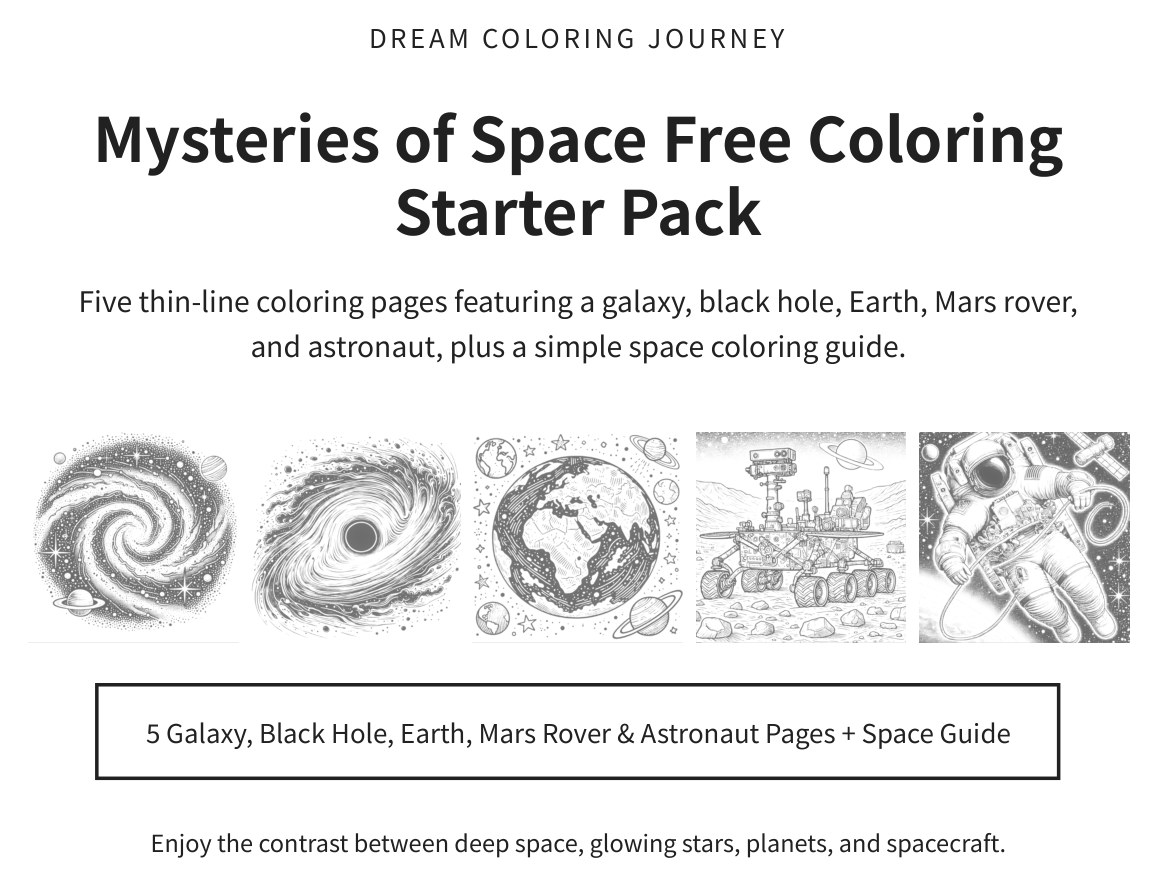 Mysteries of Space Free Coloring Starter Pack cover