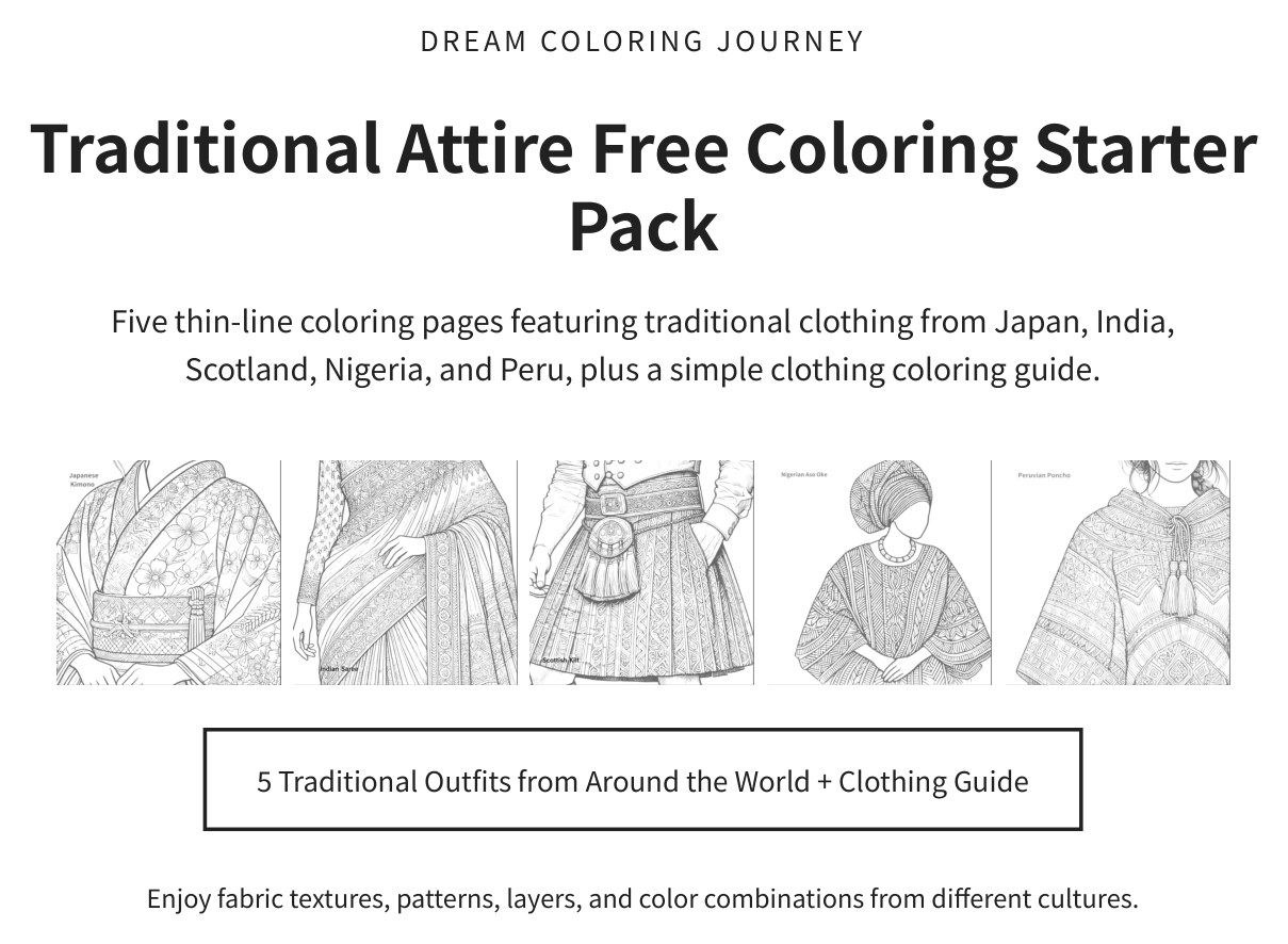 Traditional Attire Free Coloring Starter Pack cover