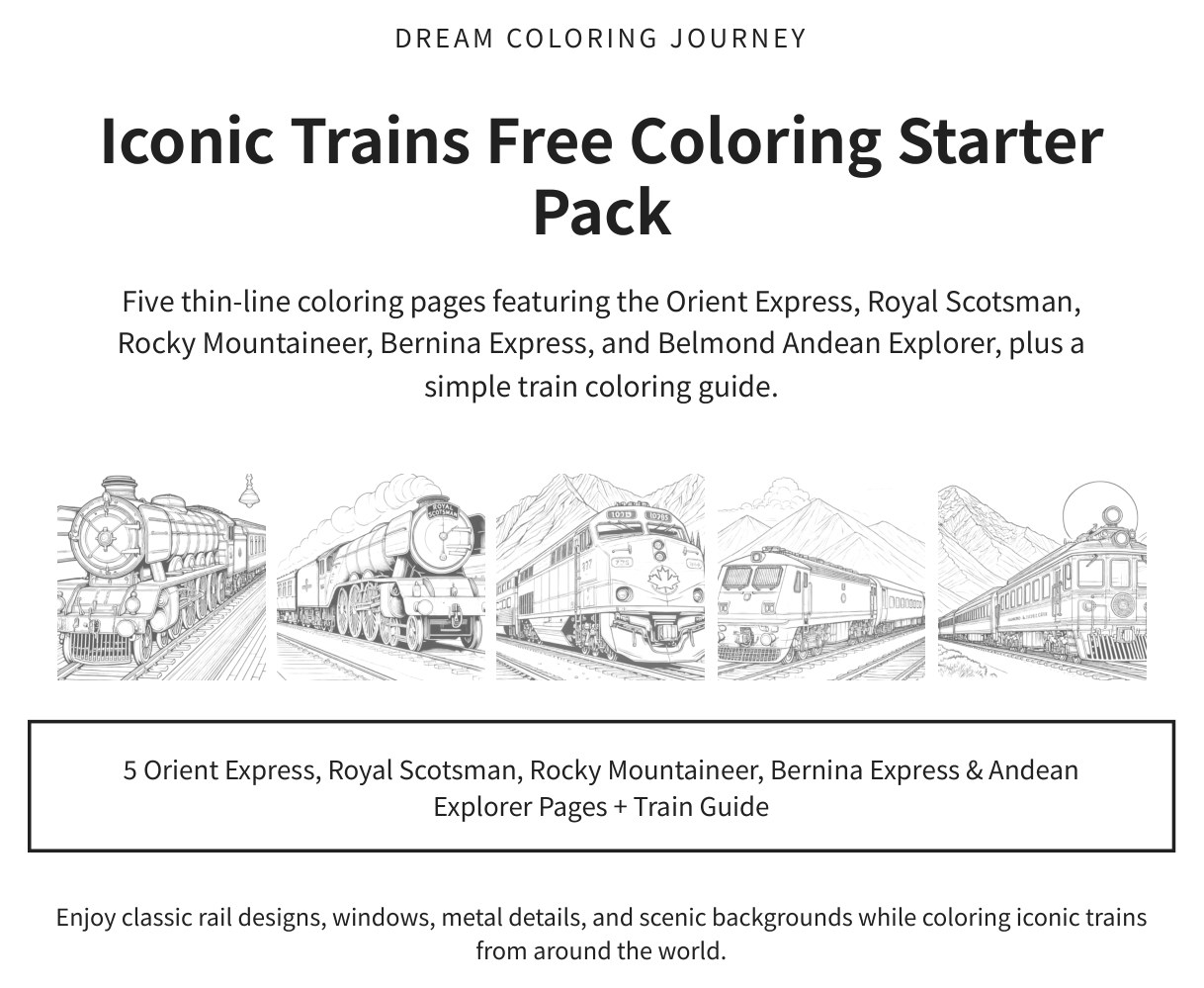 Iconic Trains Free Coloring Starter Pack cover